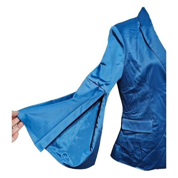 Kyle x Shahida designer blue silk long jacket blazer long slit sleeves size M - Picture 7 of 12